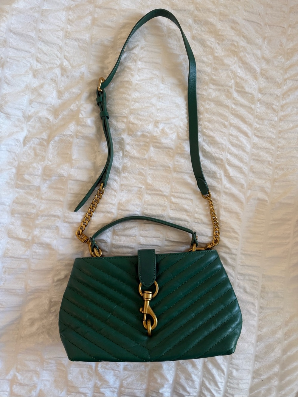 Rebecca Minkoff Green Quilted Top-Handle Shoulder Bag with Gold Hardware
